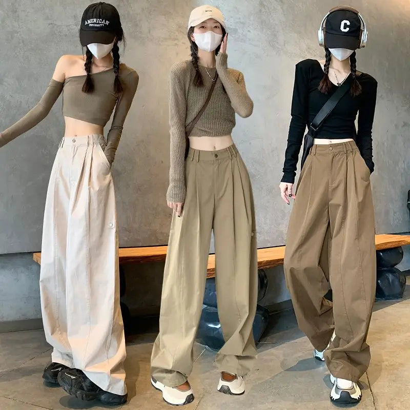 LIZAKOSHT  -  Women Clothing Vintage Streetwear Y2K Oversized Wide Leg Cargo Pants Female Casual Solid High Waist Straight Trousers Pantalones