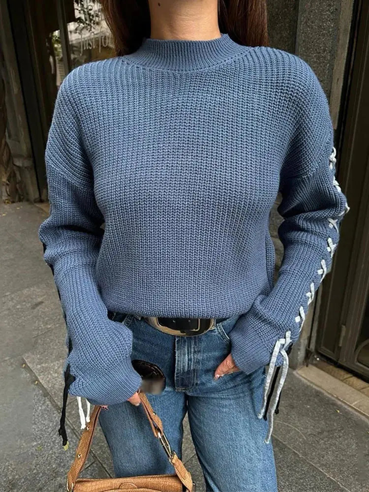 LIZAKOSHT  -  Solid  Loose Round Neck Sweater Women New Fashionable Lace Up Bow Pullover Sweaters Long Sleeved Casual Knitted Tops 2025