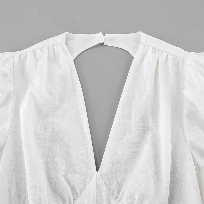 LIZAKOSHT  -  White Backless Summer Dress For Women Short Sleeve Slim V-Neck High Waist Elegant Commute Dress Female Bandage Long Dress