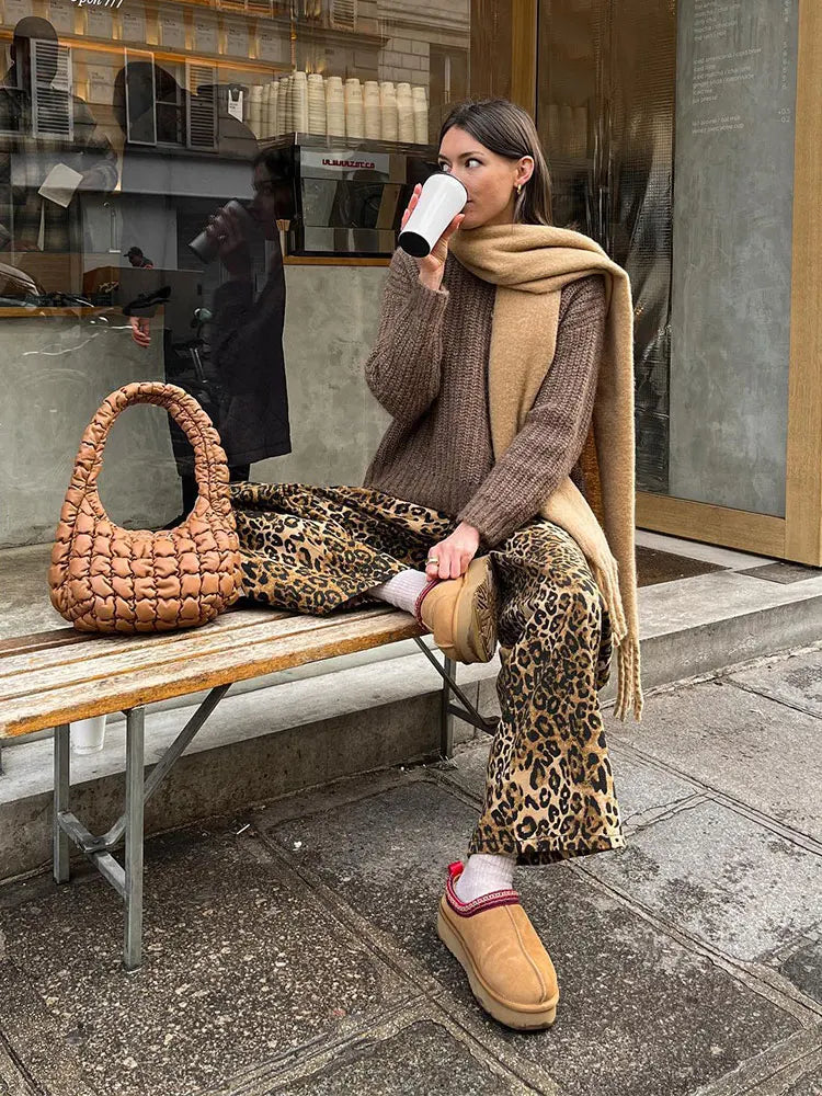 LIZAKOSHT  -  Women Chic Casual Leopard Print Long Pants Loose High Waist Wide Leg Trousers 2024 Spring New Fashion Vintage Female Streetwear