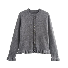 LIZAKOSHT  -  Trendy O-neck Lace Hem Cardigan Knit Top for Women Single-breasted Long Sleeves Coat Sweater Mujer Y2k Clothes Short Jacket New