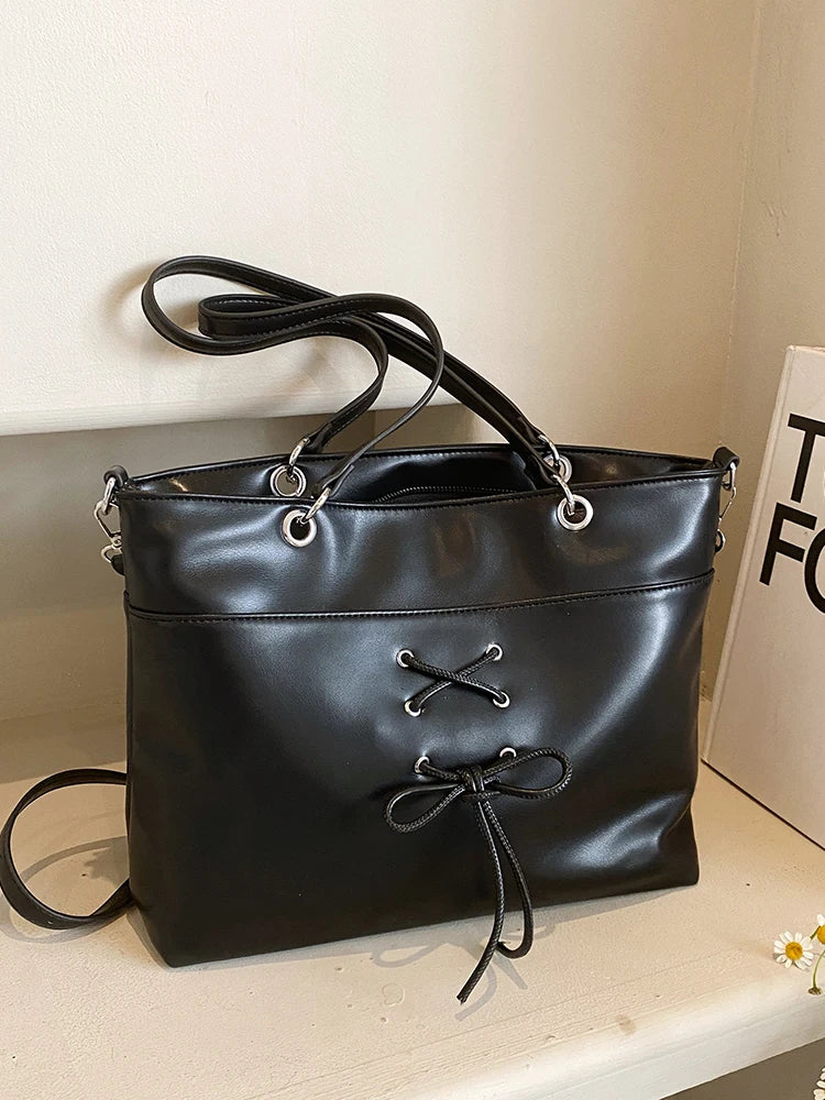 LIZAKOSHT  -  Bow Tie Designer Big Capacity Tote Shouler Crossbody Bags for Women Handbags Purses 2024 New Vintage Ladies Shopping Travel Bags