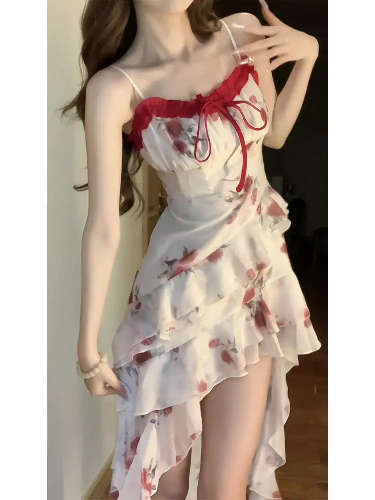 LIZAKOSHT  -  Japan Irregular Dress Sweet Kawaii Vintage Cake Dress Women Casual Lace Floral Bow Dress Summer Evening Party Chic