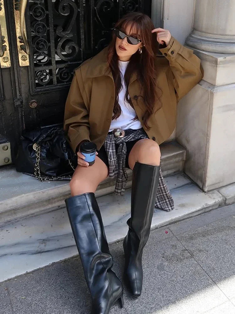 LIZAKOSHT  -  Lapel Single Breasted Loose Windbreaker Women Solid Oversized Jackets 2025 New Fashion Casual Autumn Chic High Street Outerwear
