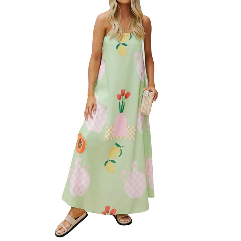 LIZAKOSHT  -  Women Graphic Strapless Long Tube Dress Vintage Off Shoulder Backless Maxi Dress Flowy Summer Holiday Beach A-line Dress