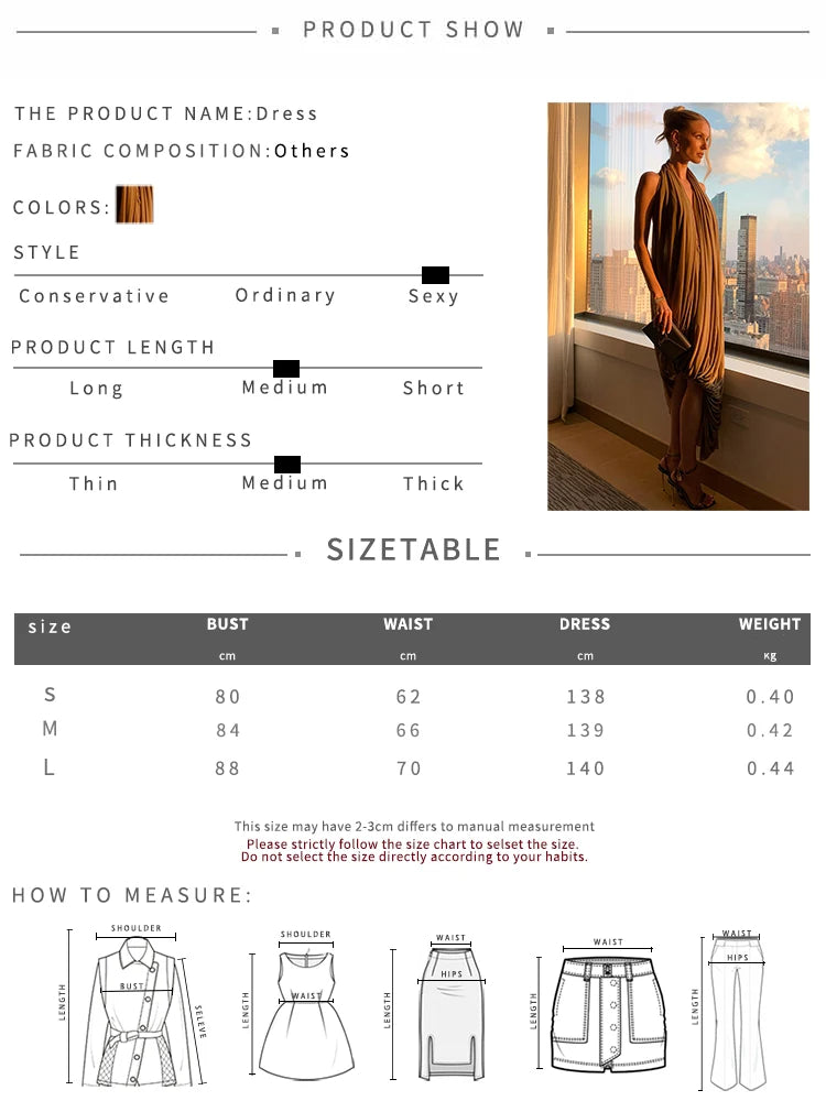 LIZAKOSHT  -  Ruched Halter Maxi Dress Women Sleeveless Backless Irregular Hem Solid Vacation Classic Basis Prom Party Elegant Vestidos