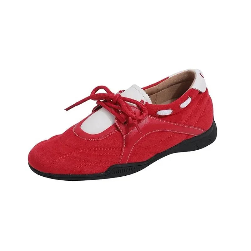 LIZAKOSHT  -  Flat Sneakers Autumn New Round Toe Front Lace-up Color Matching Soft Sole Non-slip Wear-resistant Single Shoes
