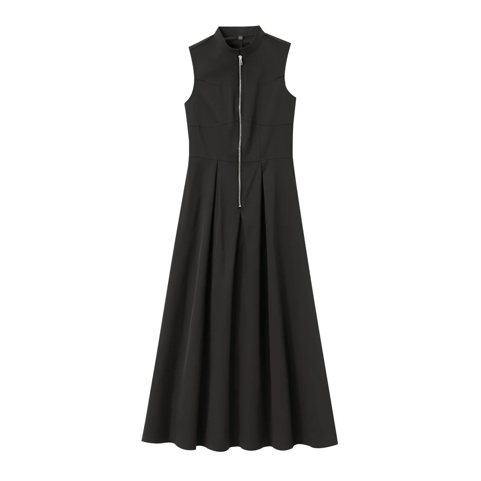 LIZAKOSHT  -  Solid Color Fashion Long Dresses for Women Zip Sleeveless Maxi Dress Woman Summer Holiday Ruched Party French Style Female Dress