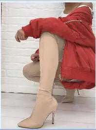 LIZAKOSHT  -  Women's Boots Green Color Over The Knee Boots Fashion Personality Stiletto Elastic Side Zipper Long Boots Large Size 34-43