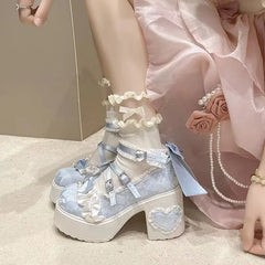 LIZAKOSHT  -  New Princess Shoes with Elegant Temperament Soft Sole Lace Lolita Original Thick Heel Height Increasing Mary Jane Single Shoe