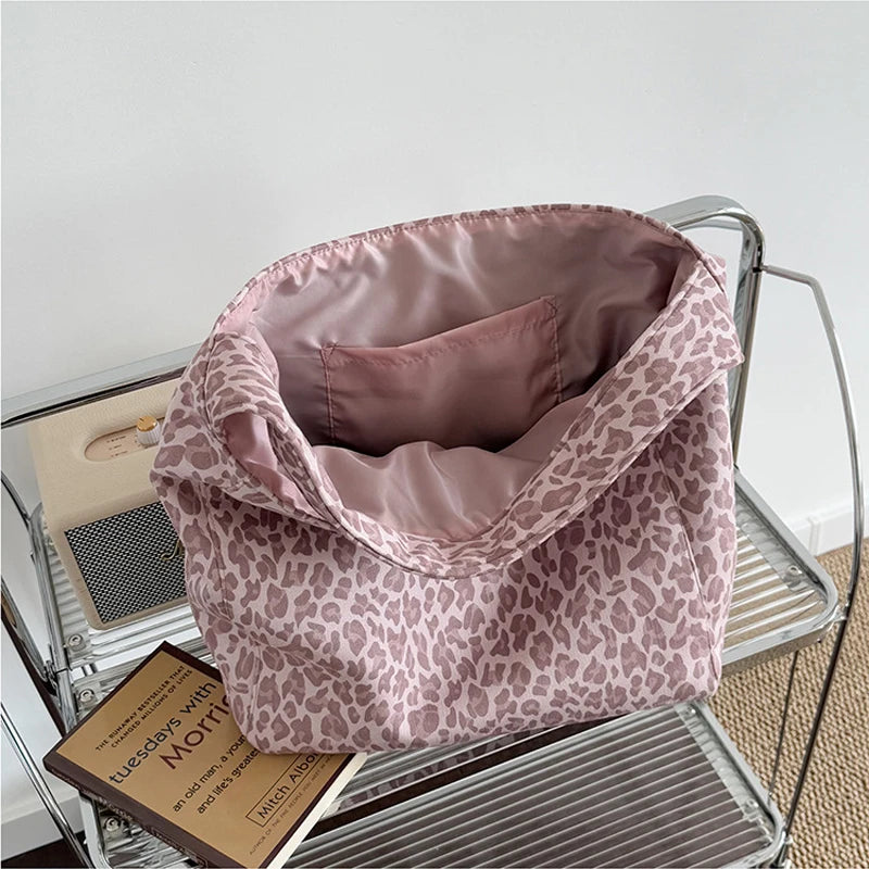 LIZAKOSHT  -  Women's Pink Leopard Print Shoulder Bag Large Capacity Casual Tote Simple Double Sided Use For Work Commuting