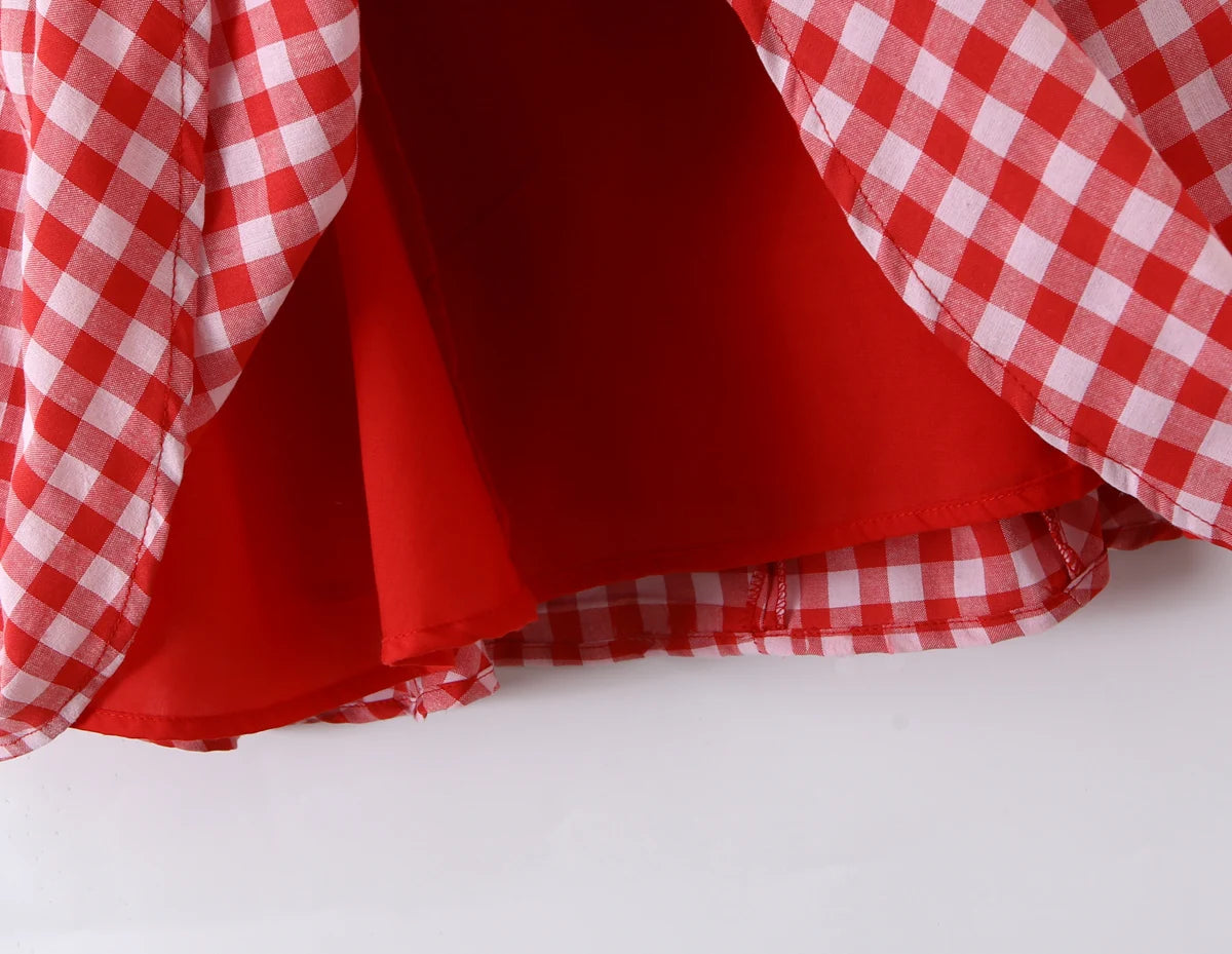 LIZAKOSHT  -  Sexy Red Gingham Plaid Mini Sleeveless Dress Women Bow O Neck Zipper Back Low Waist Ruched Hem Swing Tank Dresses Vestidos Black