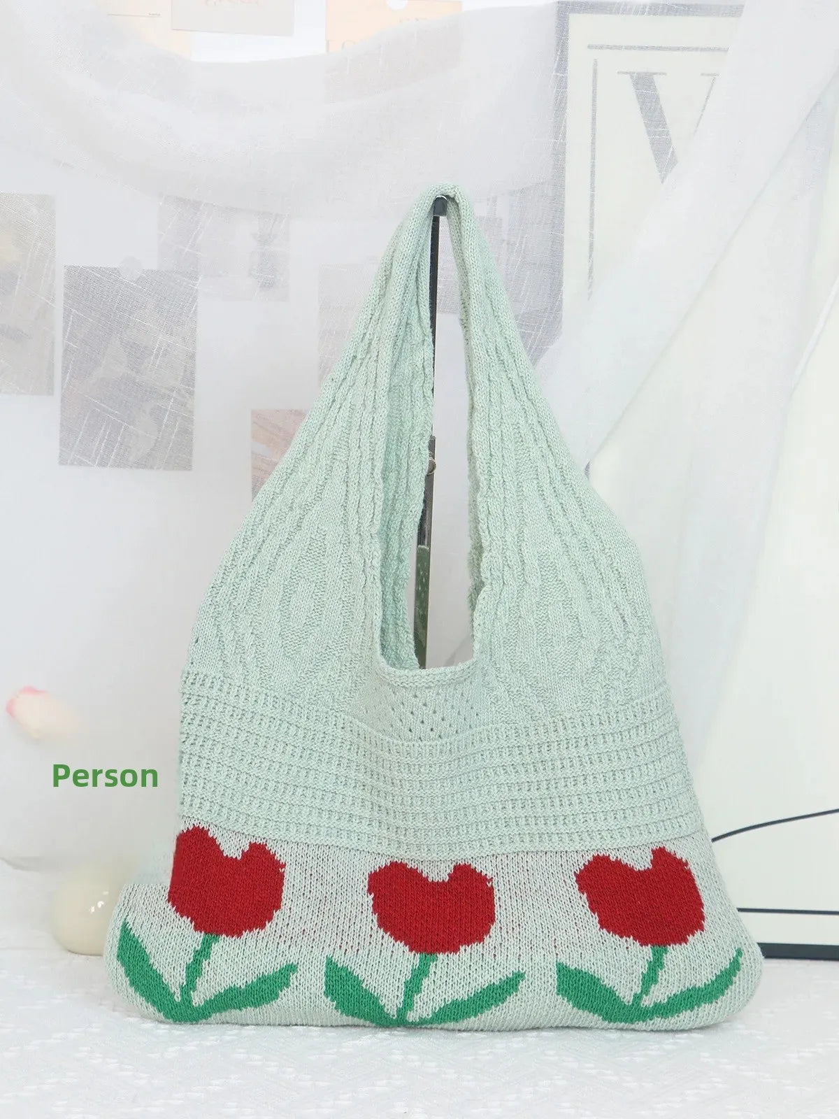 LIZAKOSHT  -  Floral Knitted Hollow out Yarn Single Shoulder Bag Vintage Style round Cylinder Soft Polyester Fiber Beach Travel Handbag