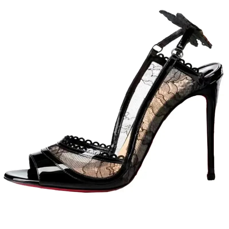 LIZAKOSHT  -  Sexy Lace Bowknot Thin Heels Women Summer 2025 Peep Toev Slingback Sandals Female Designer Brand Party Women Pumps Zapatos Mujer
