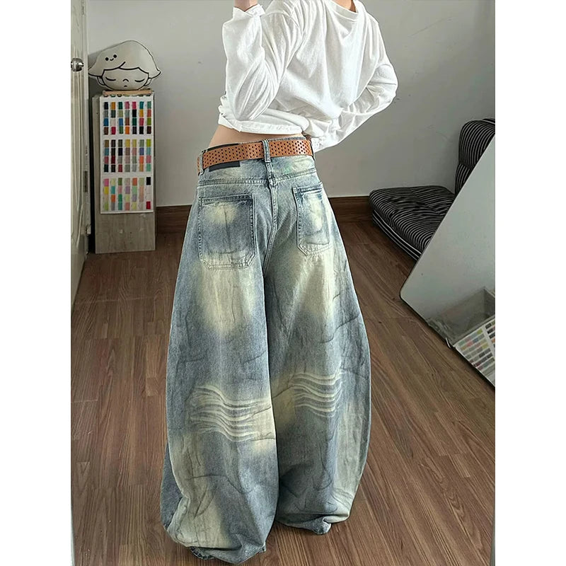 LIZAKOSHT  -  Y2K Loose Straight Leg Jeans Women Trousers Baggy Wide Fit Casual High Waist Retro Washed Vintage Style Women's Jeans