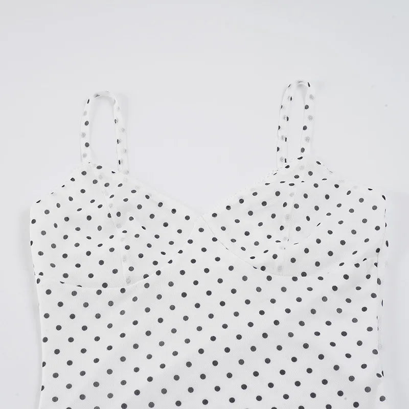 LIZAKOSHT  -  French Fashion Elegant Polka Dot Maxi Dress V-Neck Strap For Women Slim Fit Bodycon Long Dress Holiday Party Outfit