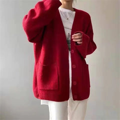 LIZAKOSHT  -  Autumn Winter Button Knitted Top for Women V-neck Ladies Sweaters Cardigan Korean Fashion Vintage Warm Women's Clothing Top