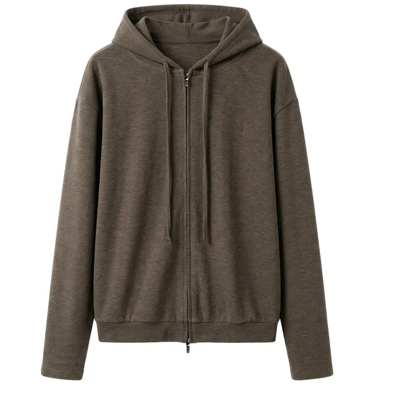 LIZAKOSHT  -  Zip Up Solid Drawstring Hoodie Sweatshirts Double Zip Women Autumn Pockets Oversized Outerwear Sporty Korean Sweatshirts Coat
