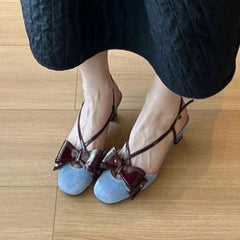 LIZAKOSHT  -  Butterfly-knot Suede Fashion Mules Sandals Women Designer Dress Shoes Shallow Comfort Elegant Low Heel Mary Jane Shoes Ladies