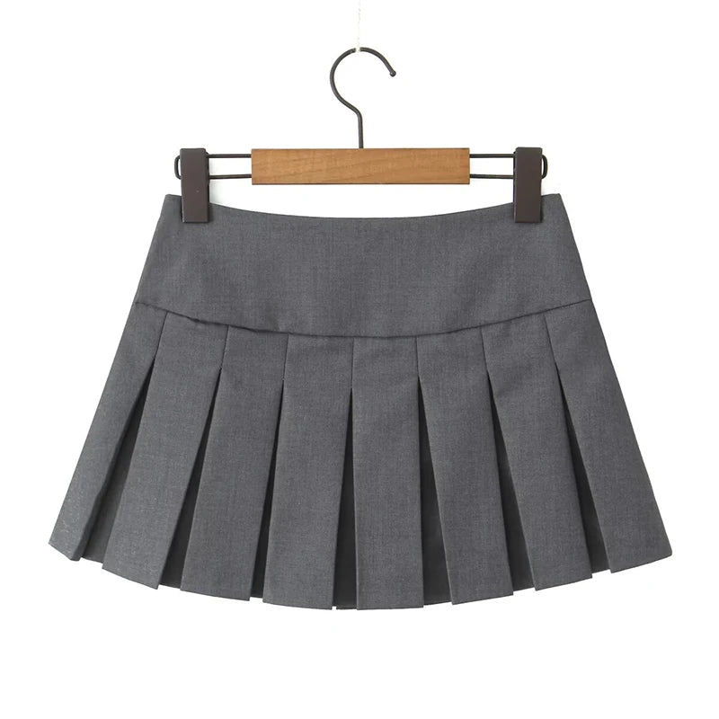 LIZAKOSHT  -  Preppy Style Bow Gray Pleated Mini Skirt Pretty Girl Sexy Low Waist Side Zipper Summer Skirts