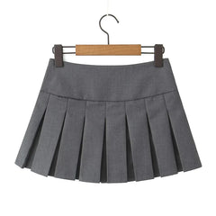 LIZAKOSHT  -  Preppy Style Bow Gray Pleated Mini Skirt Pretty Girl Sexy Low Waist Side Zipper Summer Skirts