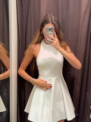 LIZAKOSHT  -  Sexy Solid Halter Backless Short Dresses Women Fashion Sleeveless High Waist Slim Mini Dress Female Summer Chic Casual Robes