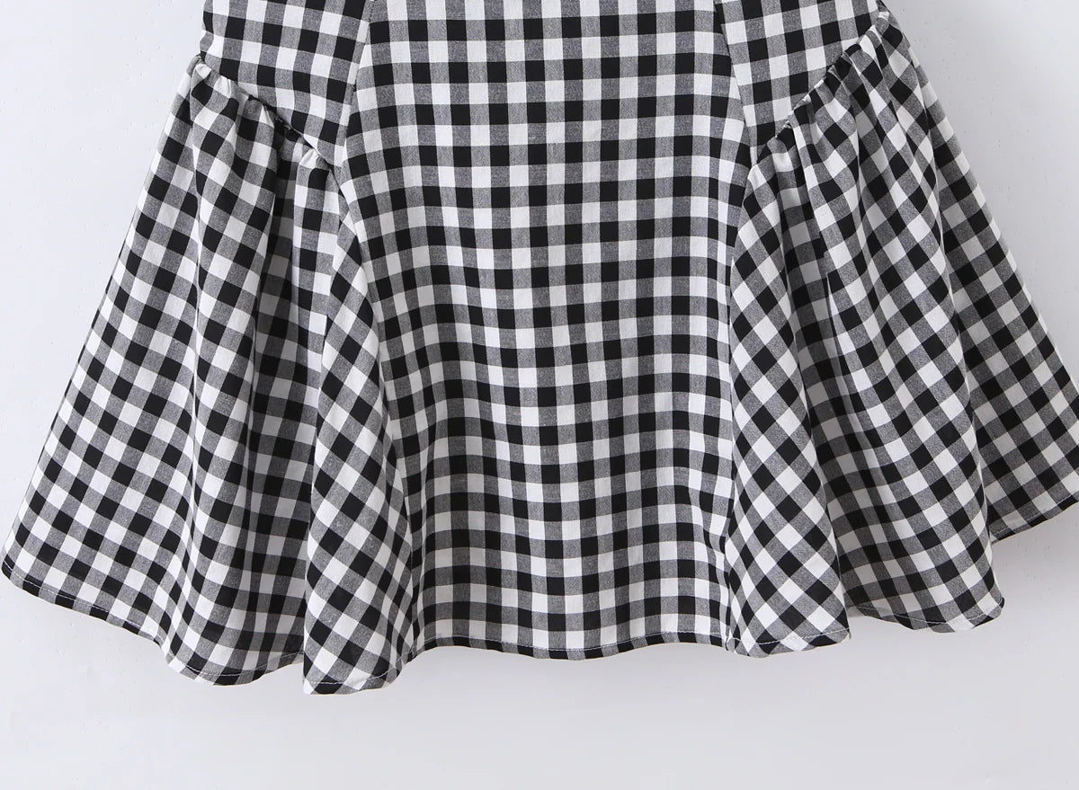 LIZAKOSHT  -  Sexy Red Gingham Plaid Mini Sleeveless Dress Women Bow O Neck Zipper Back Low Waist Ruched Hem Swing Tank Dresses Vestidos Black