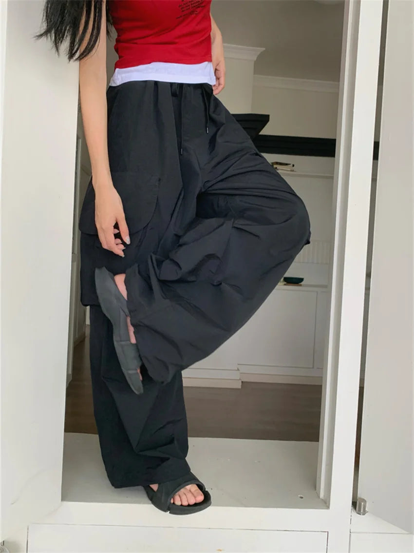 LIZAKOSHT  -  Casual Pants Women Loose Summer Pockets Wide Leg All Match Fashion 2024 Sports Mujer Slim New Solid Streetwear