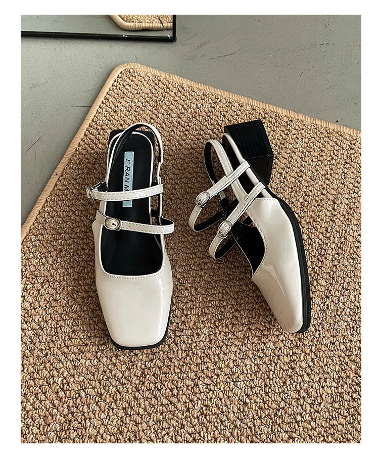 LIZAKOSHT  -  Retro Style Summer Thick Heel Women Sandals Fashion Square Toe Singbacks Shoes Ladies Elegant Party Dress Sandalias