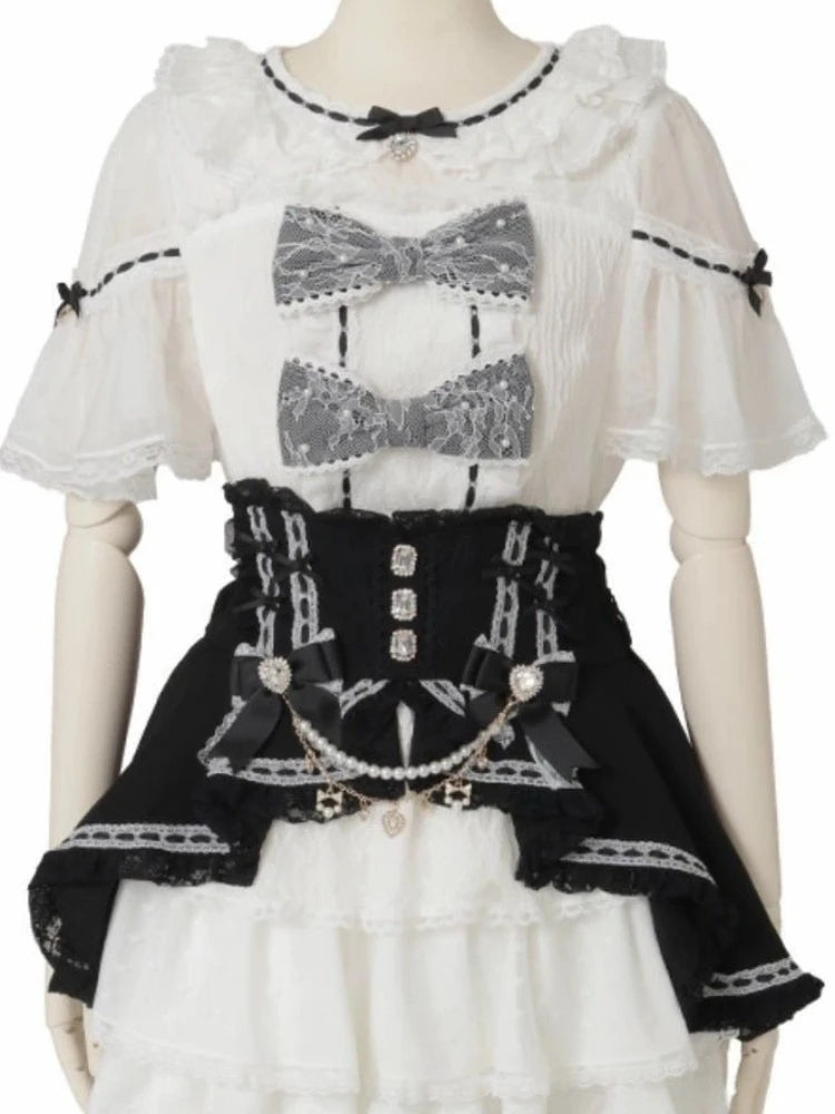 LIZAKOSHT  -  Japanese Lolita High-waist Lace Cake Skirt Sweet Kawaii Bow Thin Patchwork Short Skirts Female Design Lovely France Clothes