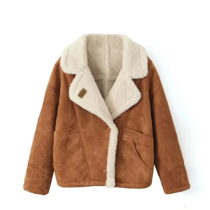 LIZAKOSHT  -  Casual Thickened Jacket Women's Autumn Winter Warm Retro Lamb Wool Top Office Loose Commuting Jacket Y2k Female Outfits