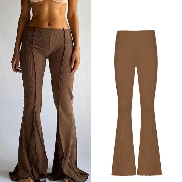LIZAKOSHT  -  Sexy Low Waist Wide Leg Pants Elastic Bell Bot Casual Trousers for Women Spring Summer Faion Commute Sle