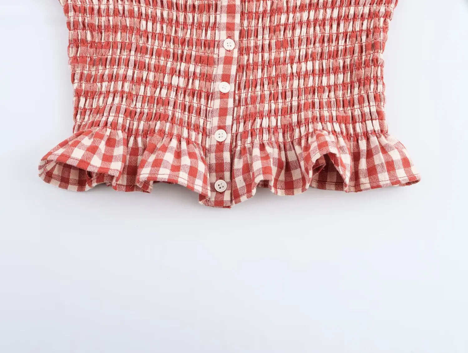 LIZAKOSHT  -  Plaid Vintage Summer Skirt Set for Women Spring Casual New in Dress Set 2 Pieces Red Midi Dress Beach Matching Set