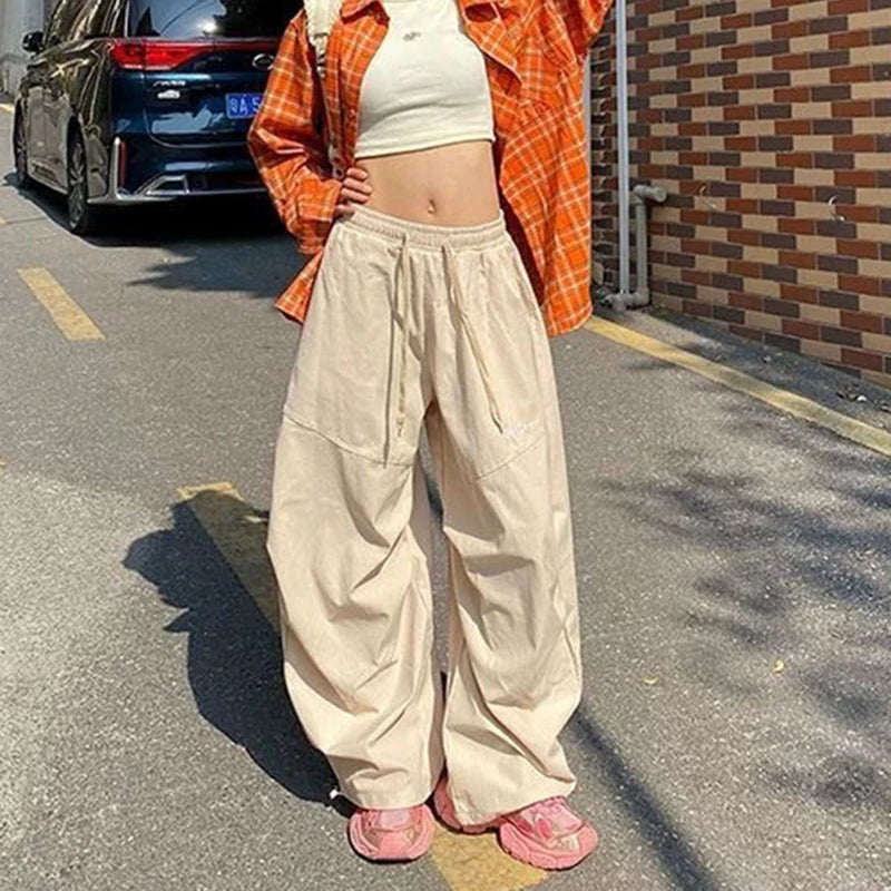 LIZAKOSHT  -  Women Striped Jazz Dance Pants Blue Loose Casual Lazy Wide Leg Pants Harajuku Y2K Summer American Streetwear Cargo Pants