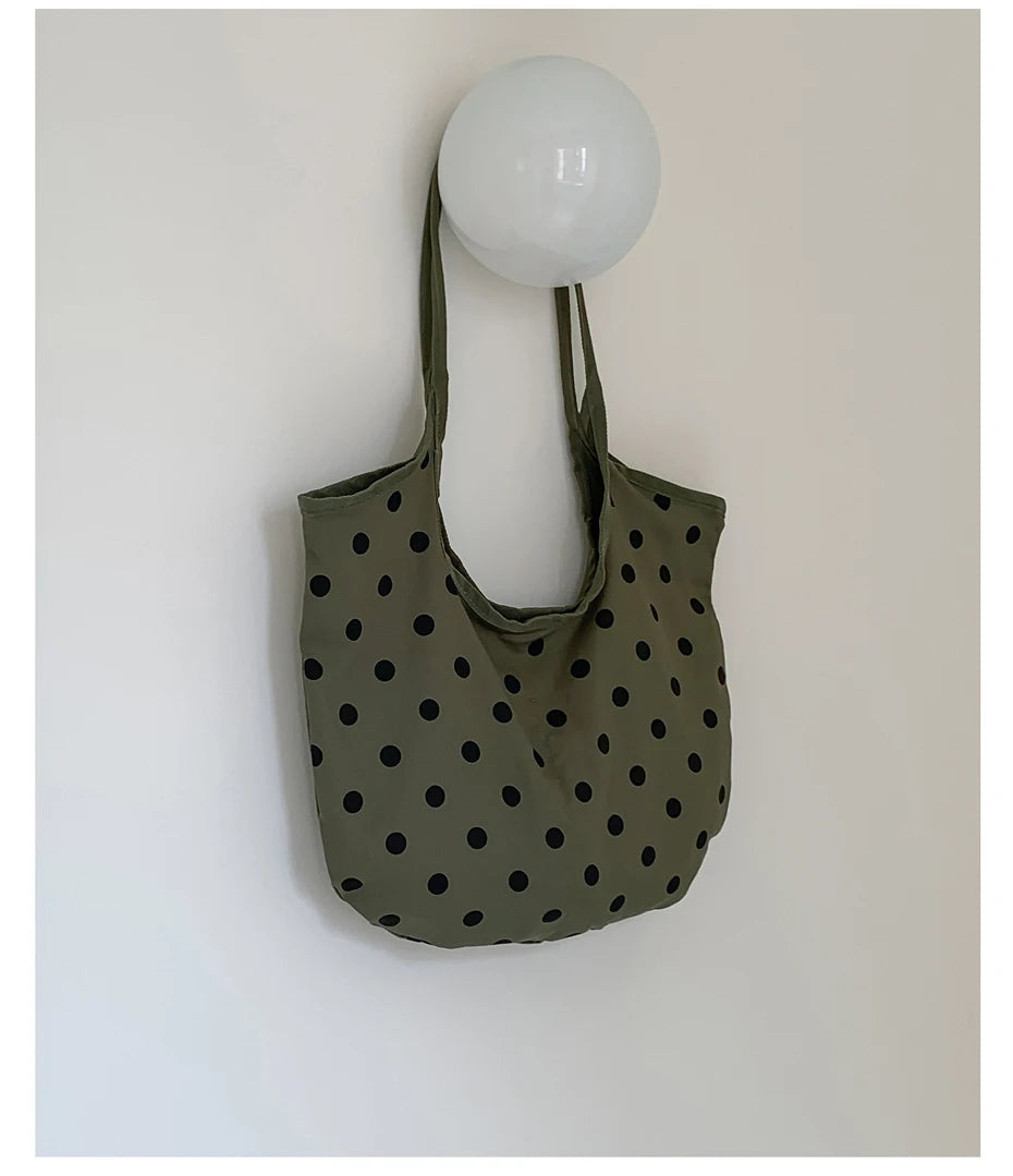 LIZAKOSHT  -  Fashion Wave Dot Shoulder Bag Versatile Large Capacity Commuter Tote Bags Casual Cotton Handbag