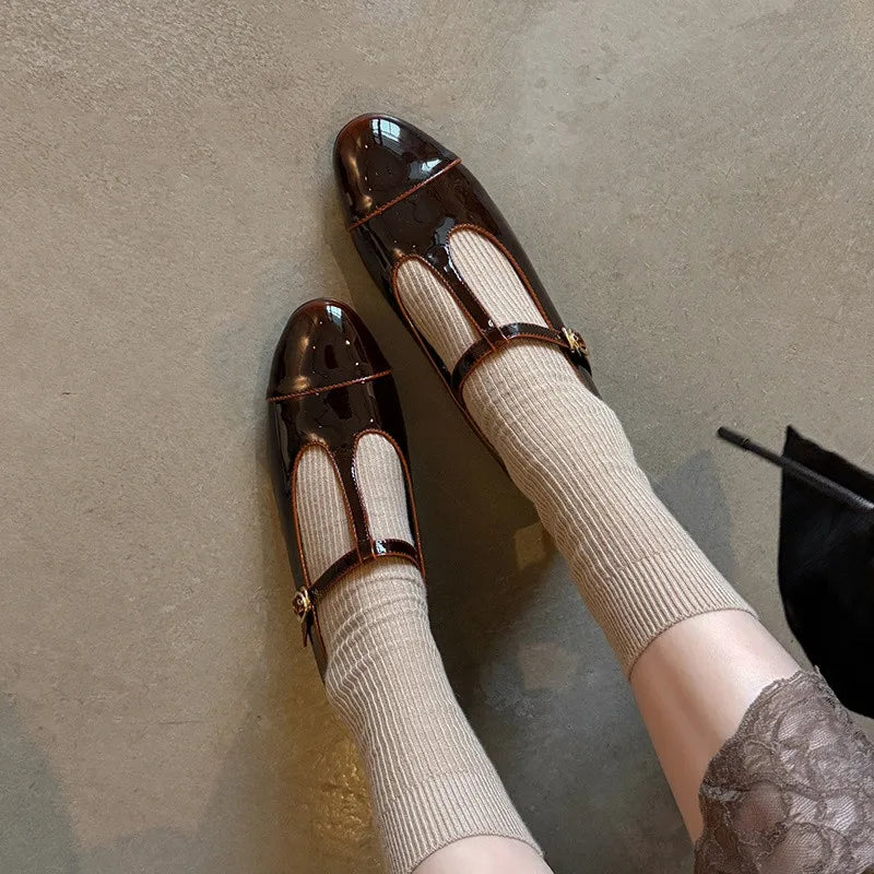 LIZAKOSHT  -  Fashion Women's Shoes New High Quality Genuine Leather Shoes Round Head T-Belt Mary Janes Shoes