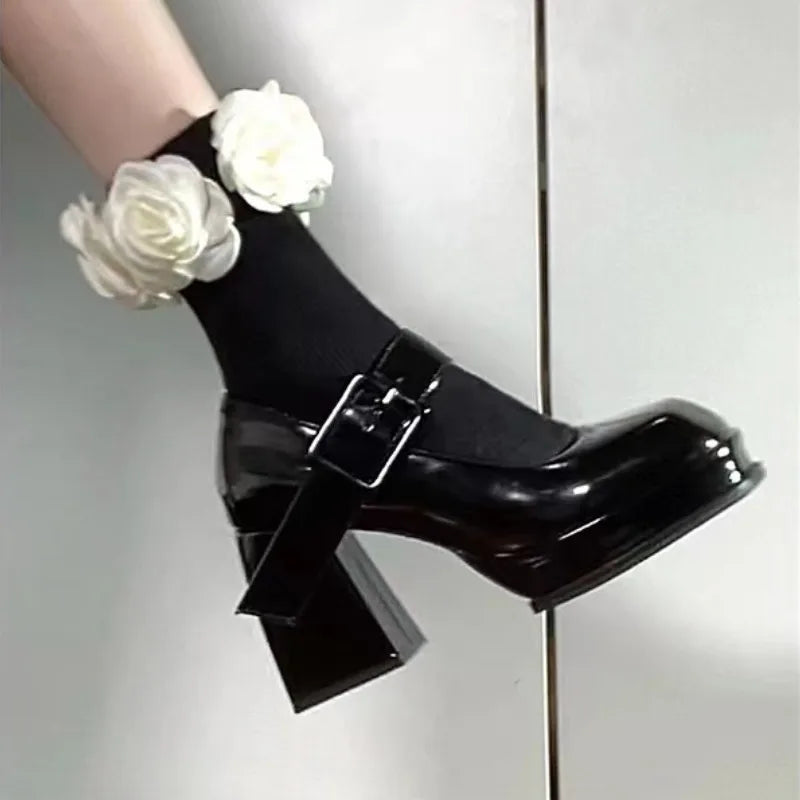 LIZAKOSHT  -  New Retro Mary Jane High Heels Women Shoes Fashion Chunky Heel Pumps Platform Ankle Buckle Japanese Uniform Ladies Shoes