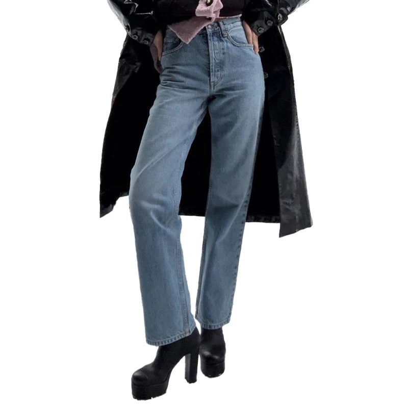 LIZAKOSHT  -  Retro High Waist Straight Jeans Autumn and Winter Women's Temperament Feet Jeans