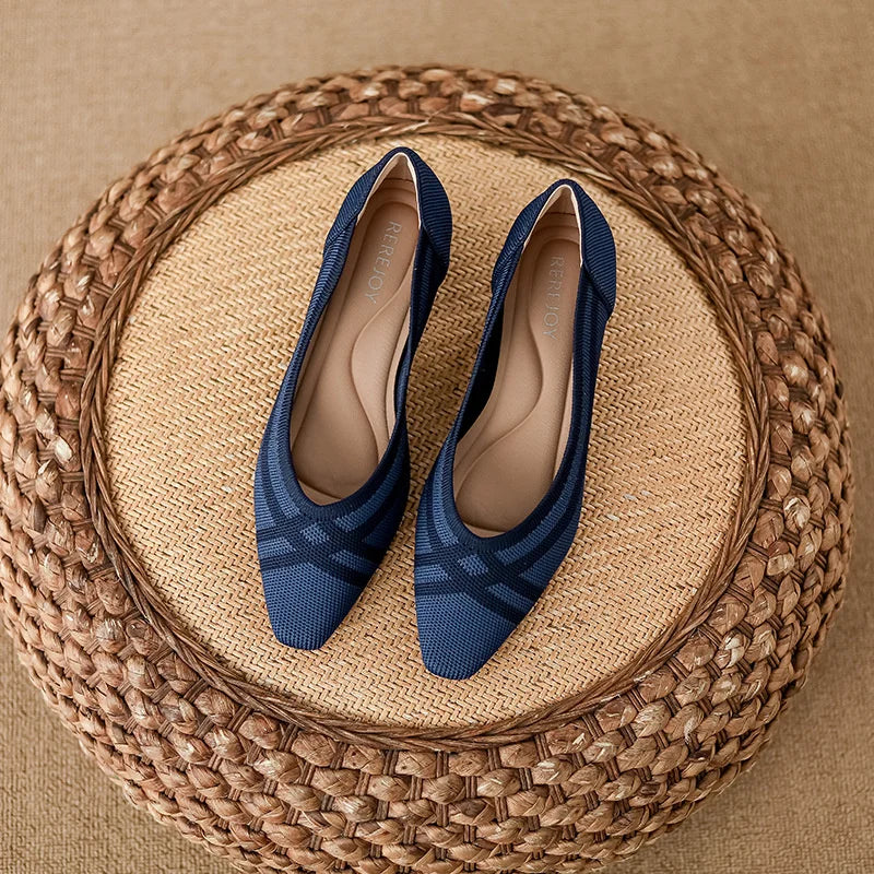 LIZAKOSHT  -  Autumn Women Fashion Casual Slip-on Pump Knitting Single Flat Shoes Breathable Shallow Mouth Square Head Cloth Loafers