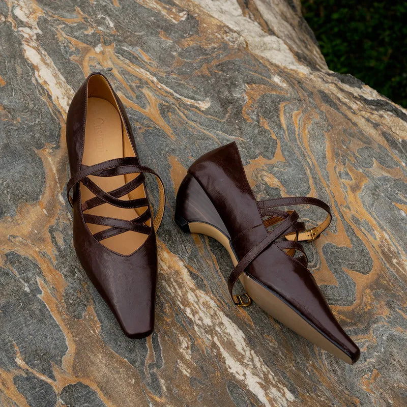 LIZAKOSHT  -  Fashion Pumps New High Quality Genuine Leather Shoes Cross Belt High Heels Commuter Women's Heels Shoes