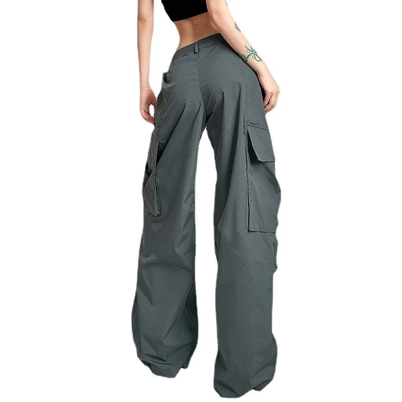 LIZAKOSHT Cargo Pants Women Clothing High Street Vintage Multi Pocket Sweatpants Women Pants Casual Wide Leg Trousers Women
