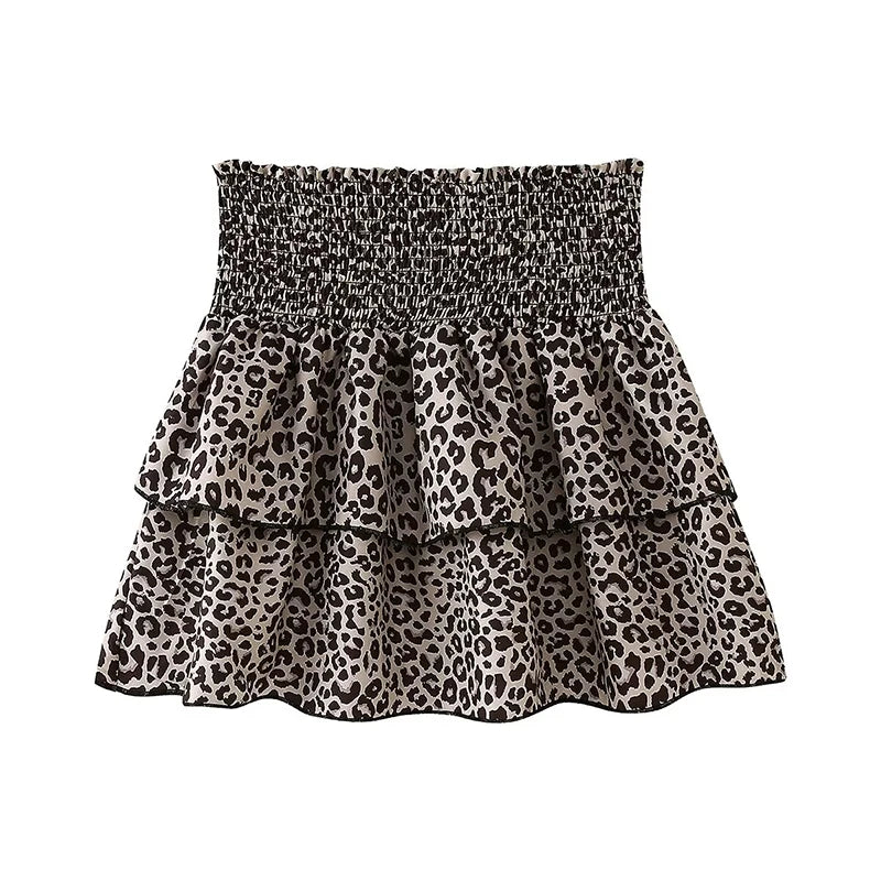 LIZAKOSHT  -  Vintage Elastic High Waist Leopard Print Mini Skirt Women Layered A-line Summer Short Skirts Y2K