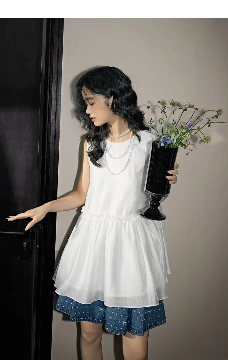 LIZAKOSHT  -  Sleeveless Doll Shirt with Ruffled Hem in Summer Slim Temperament Wind Vest Suspender Top Female