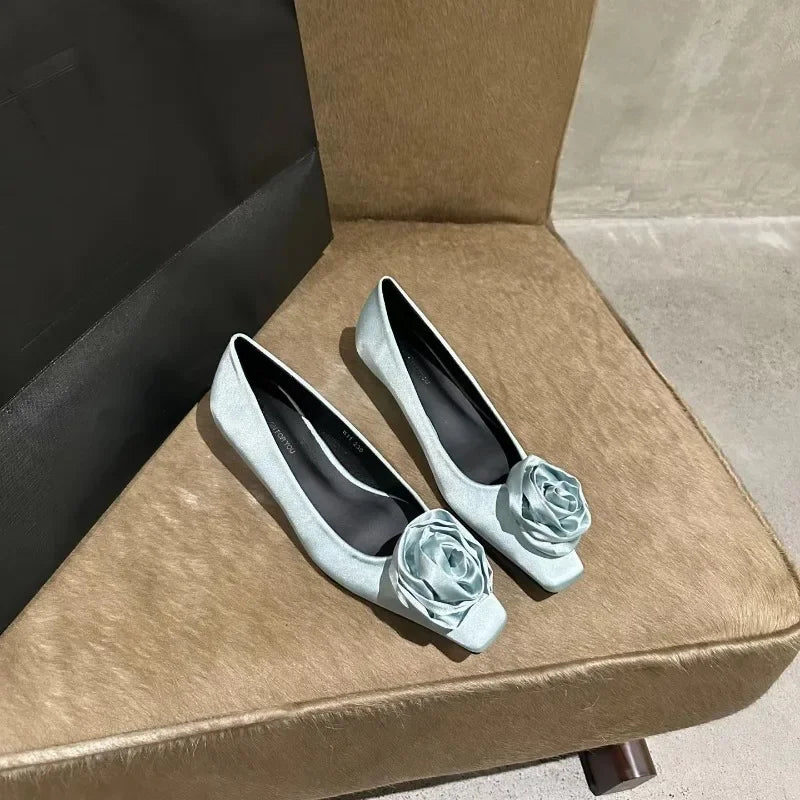 LIZAKOSHT  -  Summer Flats Shoes Women Square Toe Flat Female Ballet Rose Flower Shallow Ballerina Soft Moccasins Female Zapatillas Mujer