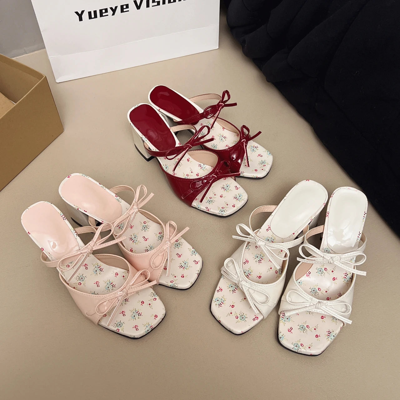 LIZAKOSHT  -  New Summer Elegant Fashion Bow Design Flowers SandalsWedge Cool Slippers Women's Straight French Style High-heeled Shoes