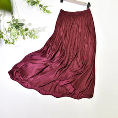 LIZAKOSHT  -  Summer Silky Elastic High Waist Glossy Silky Long Skirt Milk Silk A-line Long Skirts Women Beach Pearlescent Dress