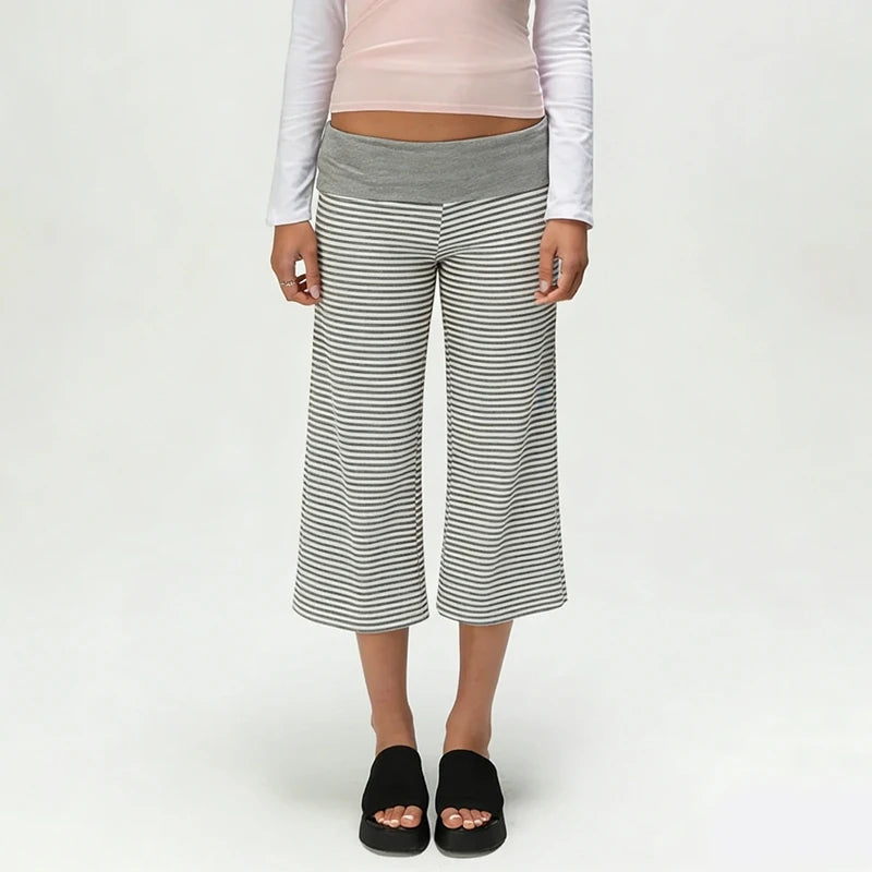 LIZAKOSHT  -  Women's Y2k Fold Over Loungewear Capris Wide Leg Cropped Flowy Gaucho Pants Comfy Casual Yoga Coluttes Pajama Bottoms