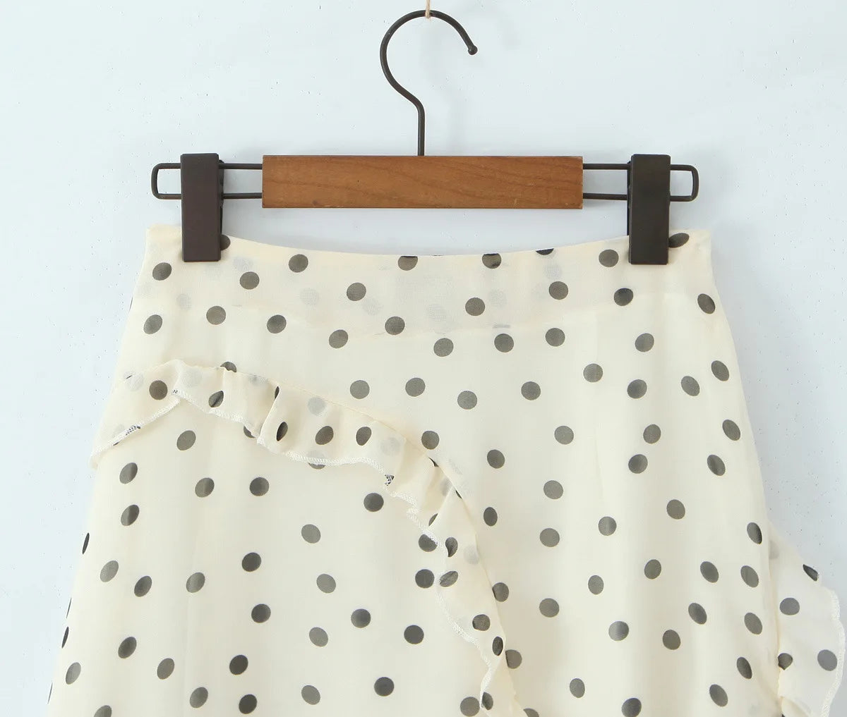LIZAKOSHT  -  New Women's Irregular Skirt Ruffle Edge Apricot Polka Dot Skirt