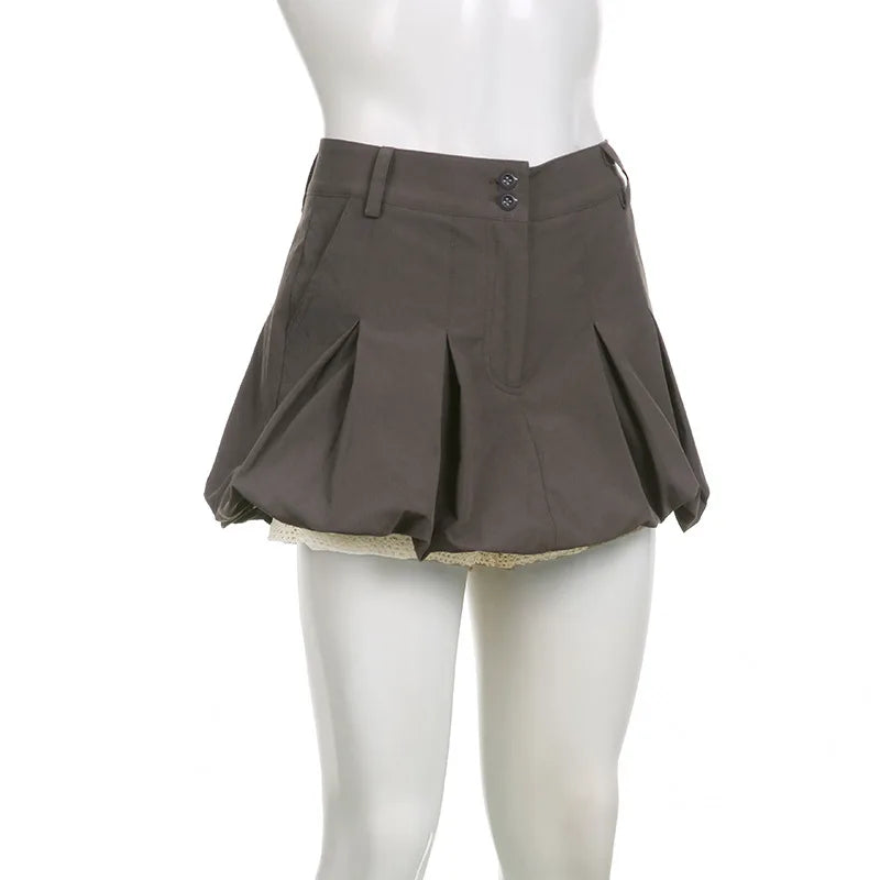 Lizakosht Summer Vintage Punk Cargo Skirt French Style High Waist Pleated Skirt Hip Hop Harajuku Vintage Y2k E-girl Emo Alt Skirts