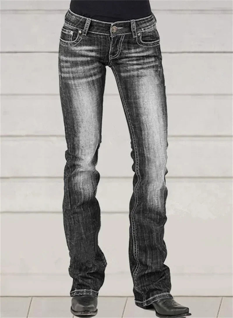 LIZAKOSHT  -  Low-waisted Women Flared Jeans Fashion Vintage Whitish Blue Washable Denim Pants Slim Fit Trousers Female Chic Casual Streetwear